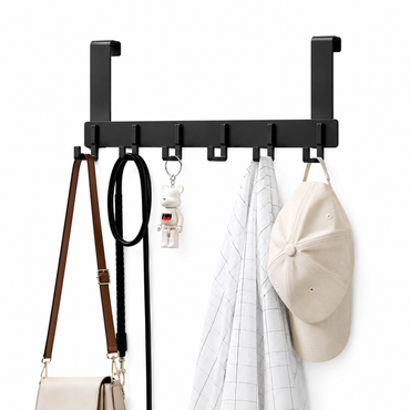 6-Hook Over-the-Door Hanger Rack | 11cm Clothes, Towel & Hat Organizer