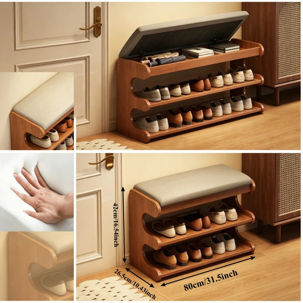 Upholstered Flip-Top Shoe Storage Bench
