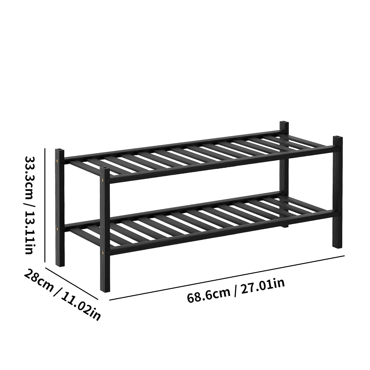 2-tier bamboo shoe rack dimensions: 68.6 x 28 x 33.3 cm