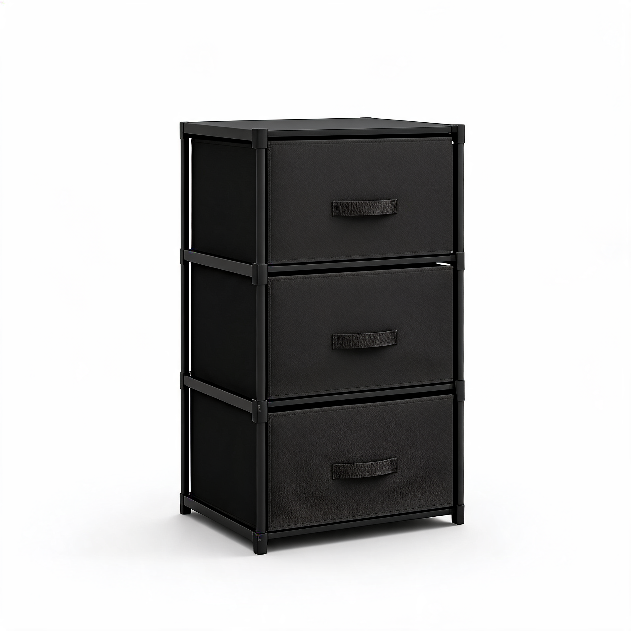 Black 3-drawer fabric storage chest on a white background