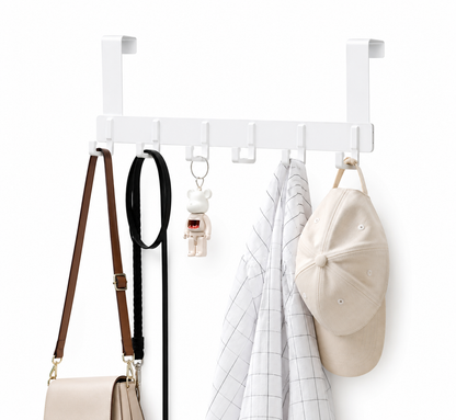 6-Hook Over-the-Door Hanger Rack | 11cm Clothes, Towel & Hat Organizer