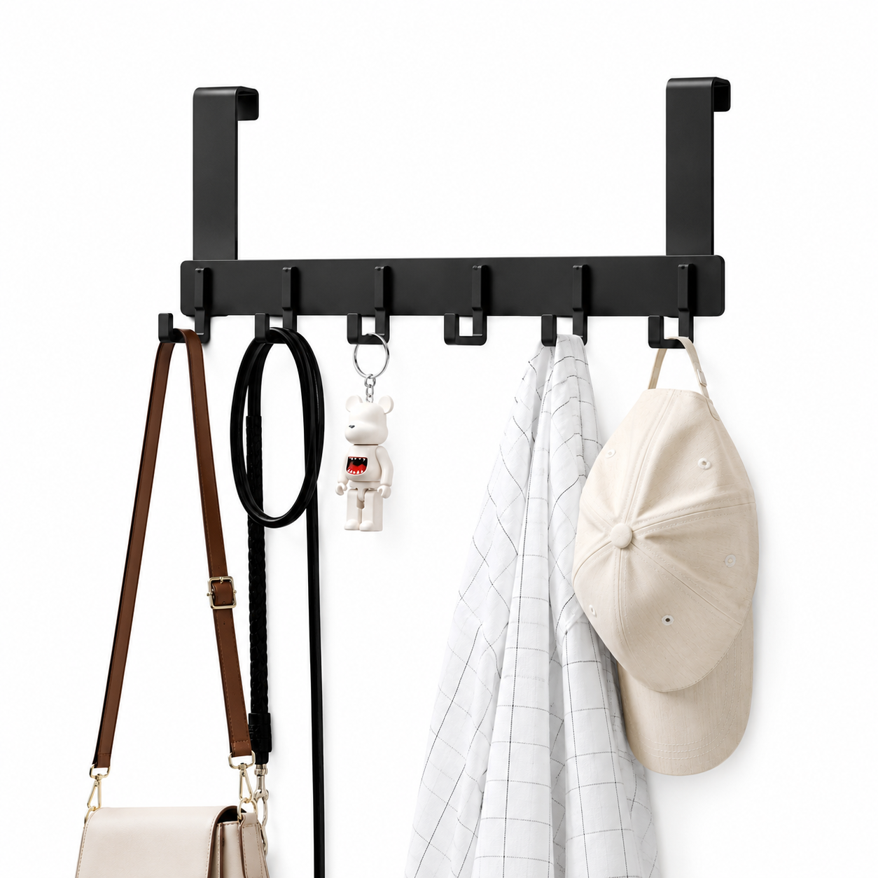 6-Hook Over-the-Door Hanger Rack | 11cm Clothes, Towel & Hat Organizer