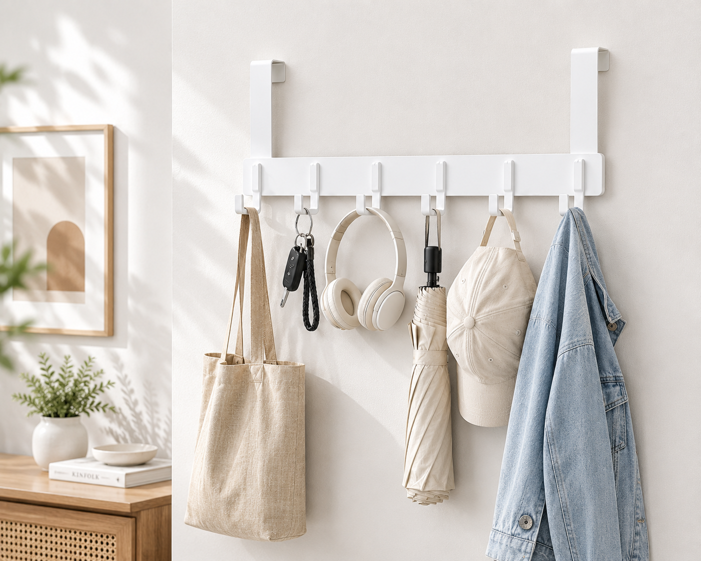 6-Hook Over-the-Door Hanger Rack | 11cm Clothes, Towel & Hat Organizer