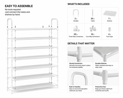 7-Tier Modular Shoe Rack Organizer | Space-Saving Storage Shelf for Entryway, Closet & Bedroom
