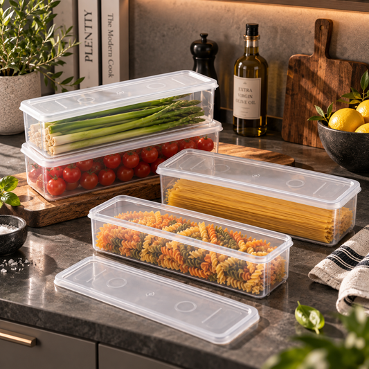 4 Pcs Long Rectangular Food Storage Containers
