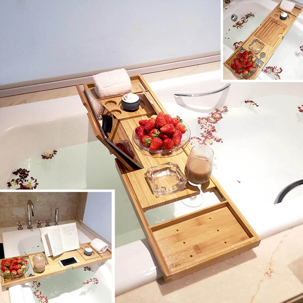 Expandable Bamboo Bathtub Caddy Tray
