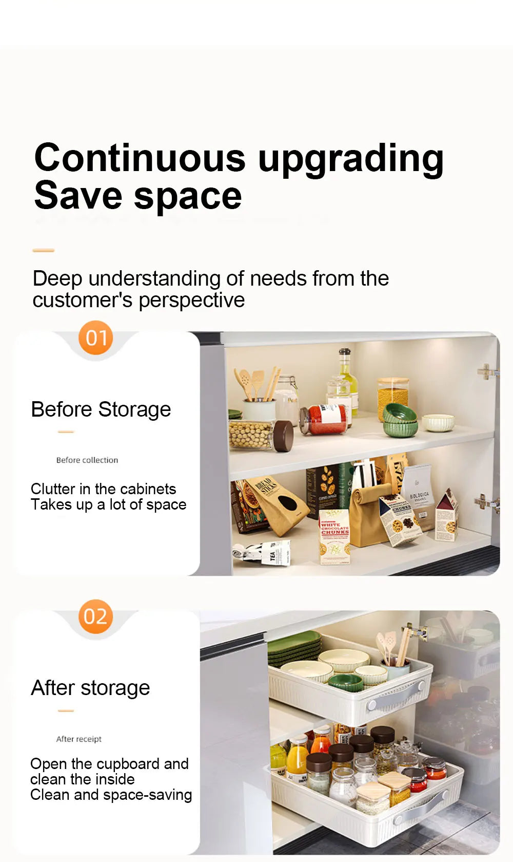 Pull-Out Cabinet Drawer Organizer with Slide Rails