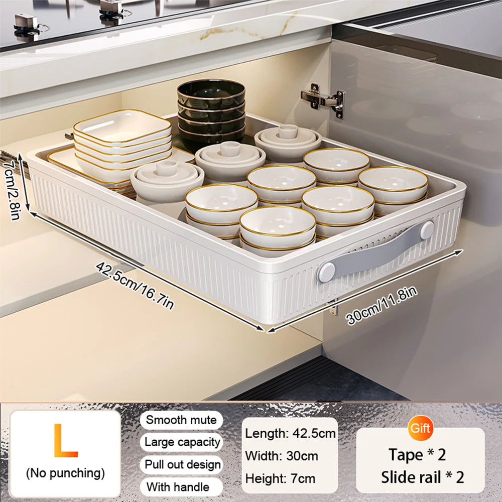 Pull-Out Cabinet Drawer Organizer with Slide Rails