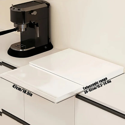 Countertop tray size: 47 cm wide, extends 39 to 62 cm