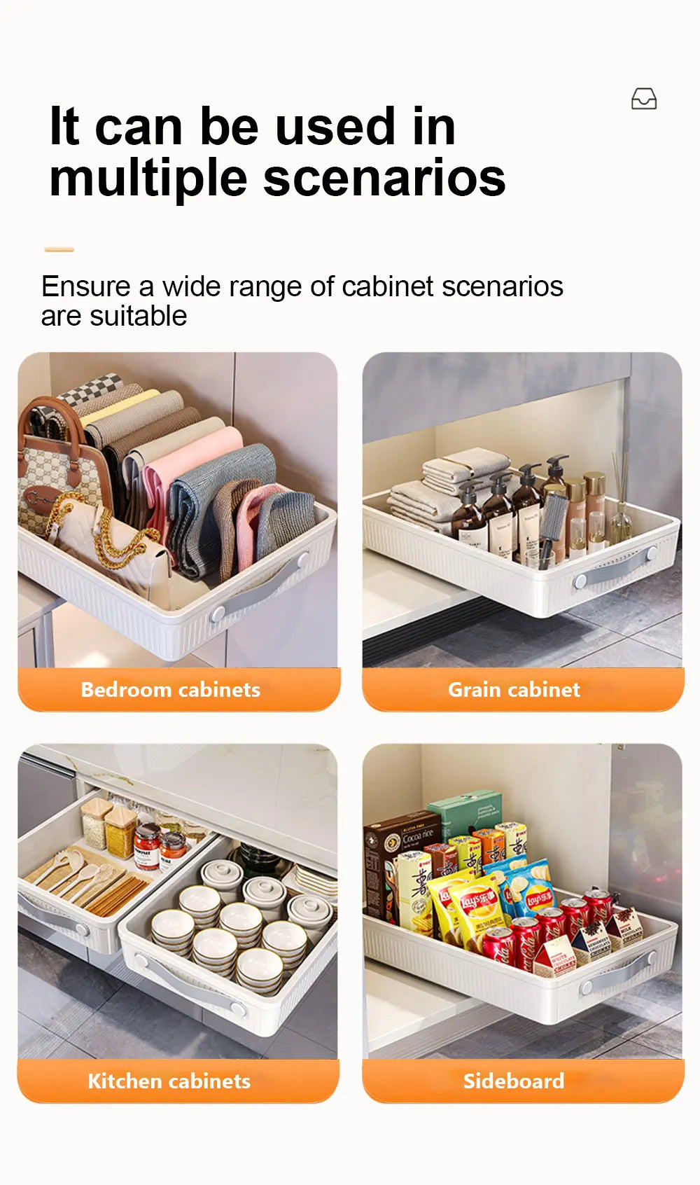 Pull-Out Cabinet Drawer Organizer with Slide Rails