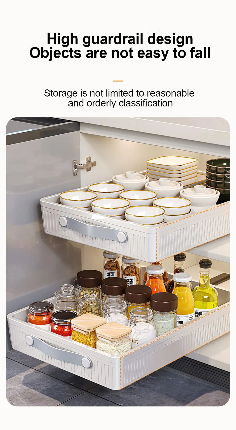 Pull-Out Cabinet Drawer Organizer with Slide Rails
