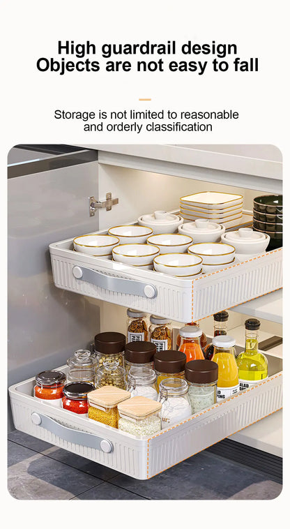 Pull-Out Cabinet Drawer Organizer with Slide Rails