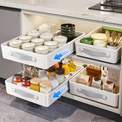 Pull-Out Cabinet Drawer Organizer with Slide Rails