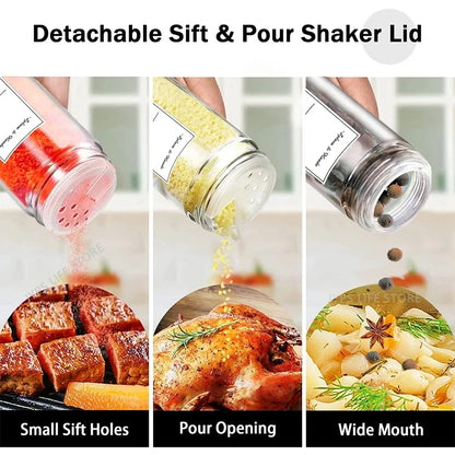 Glass Spice Jars with Bamboo Lids, Set of 12