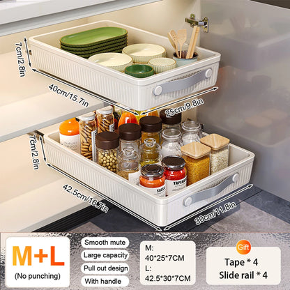 Pull-Out Cabinet Drawer Organizer with Slide Rails