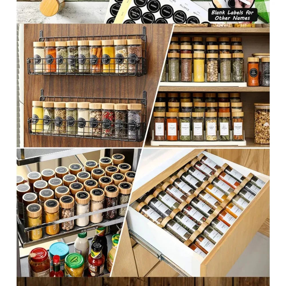 Glass Spice Jars with Bamboo Lids, Set of 12
