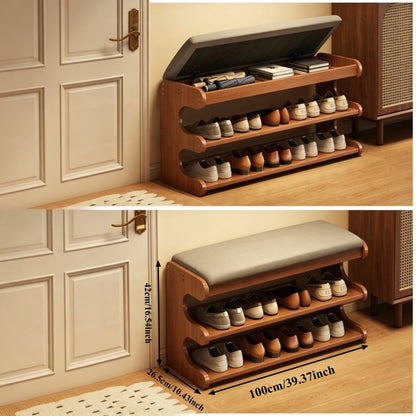 Upholstered Flip-Top Shoe Storage Bench