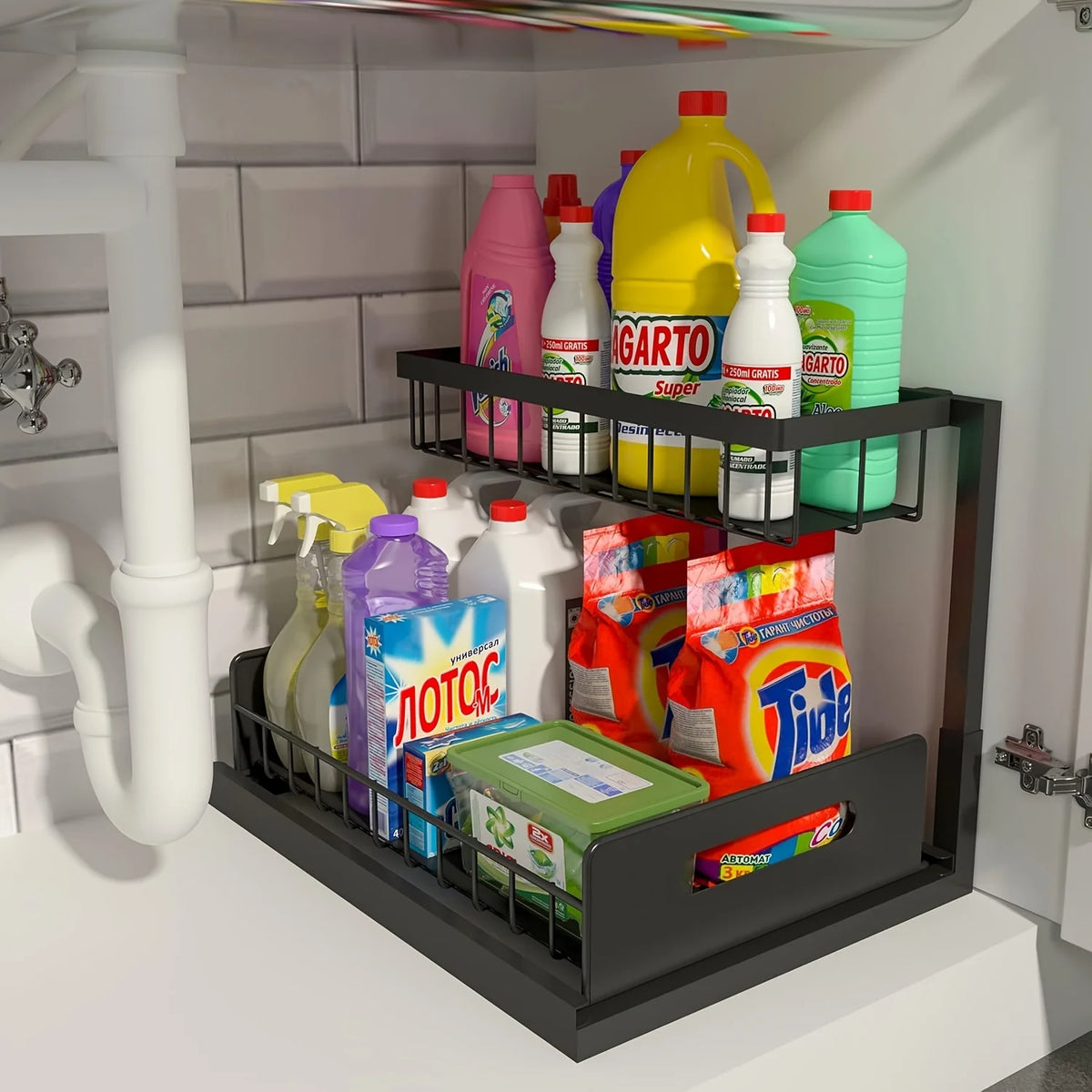 Slide-out under-sink organizer dimensions diagram