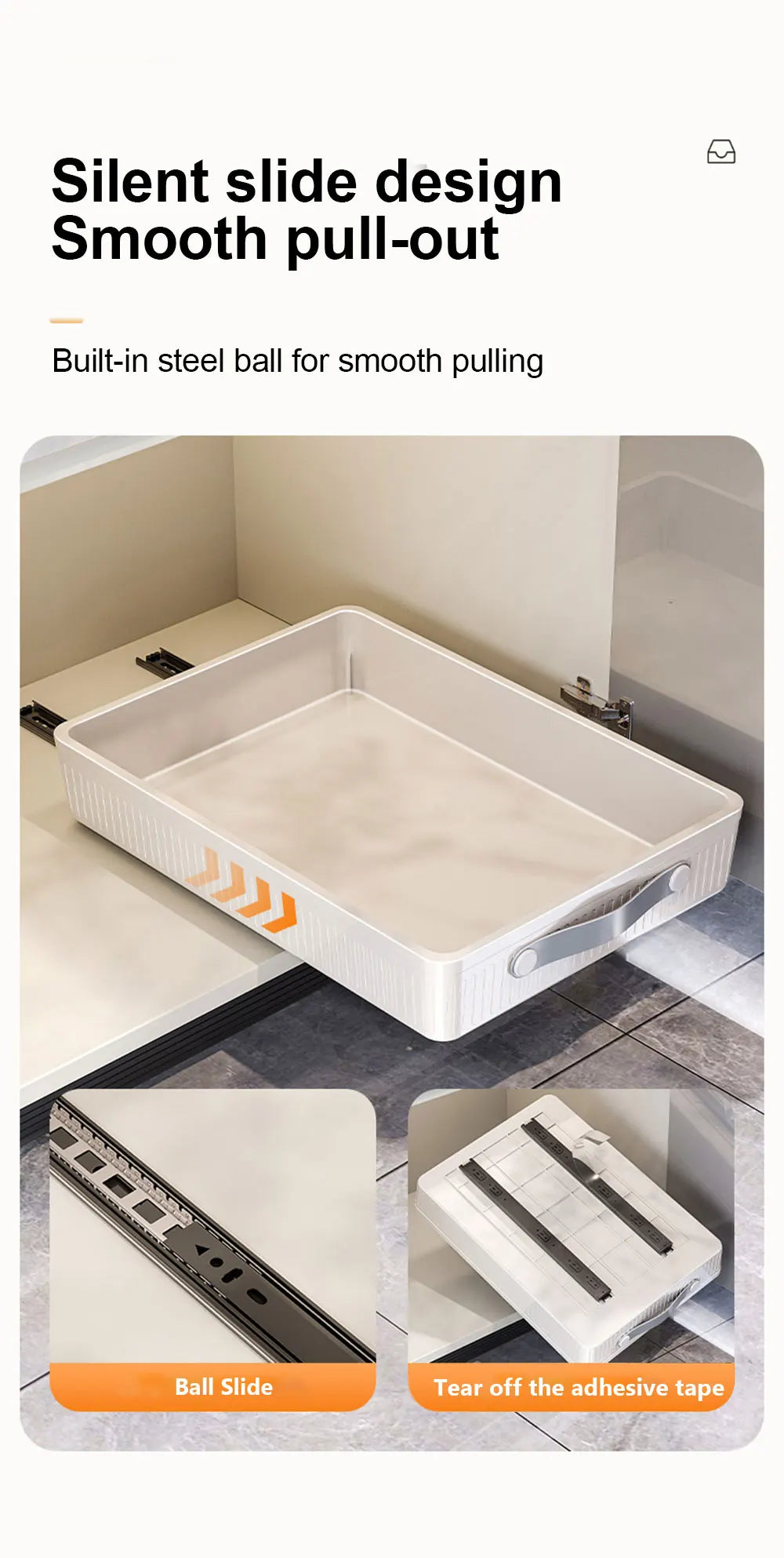 Pull-Out Cabinet Drawer Organizer with Slide Rails