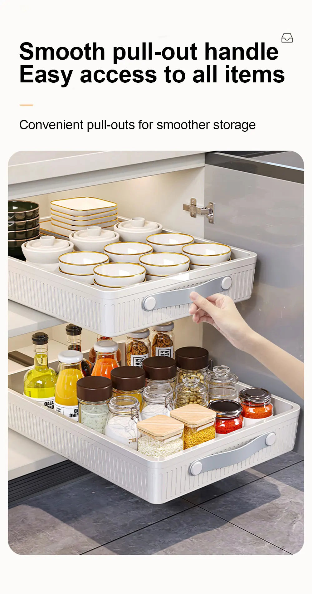 Pull-Out Cabinet Drawer Organizer with Slide Rails