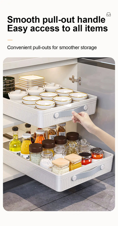 Pull-Out Cabinet Drawer Organizer with Slide Rails