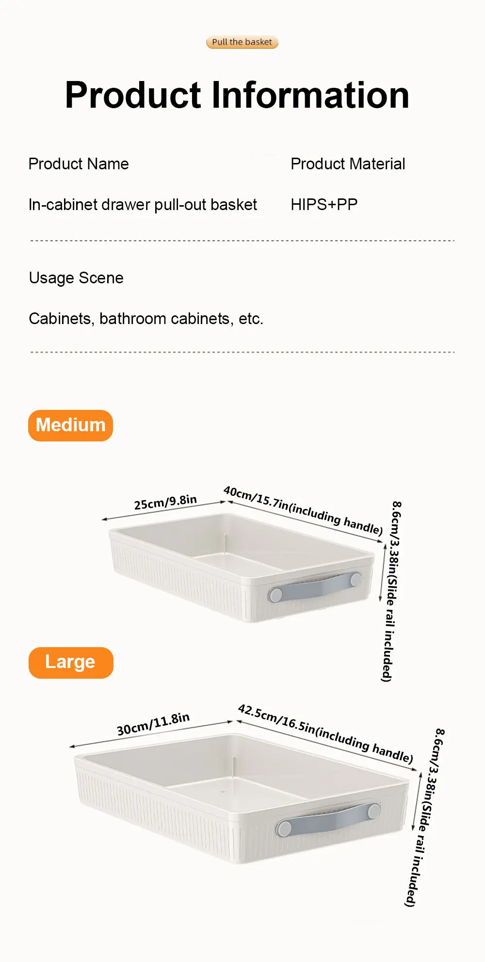 Pull-Out Cabinet Drawer Organizer with Slide Rails