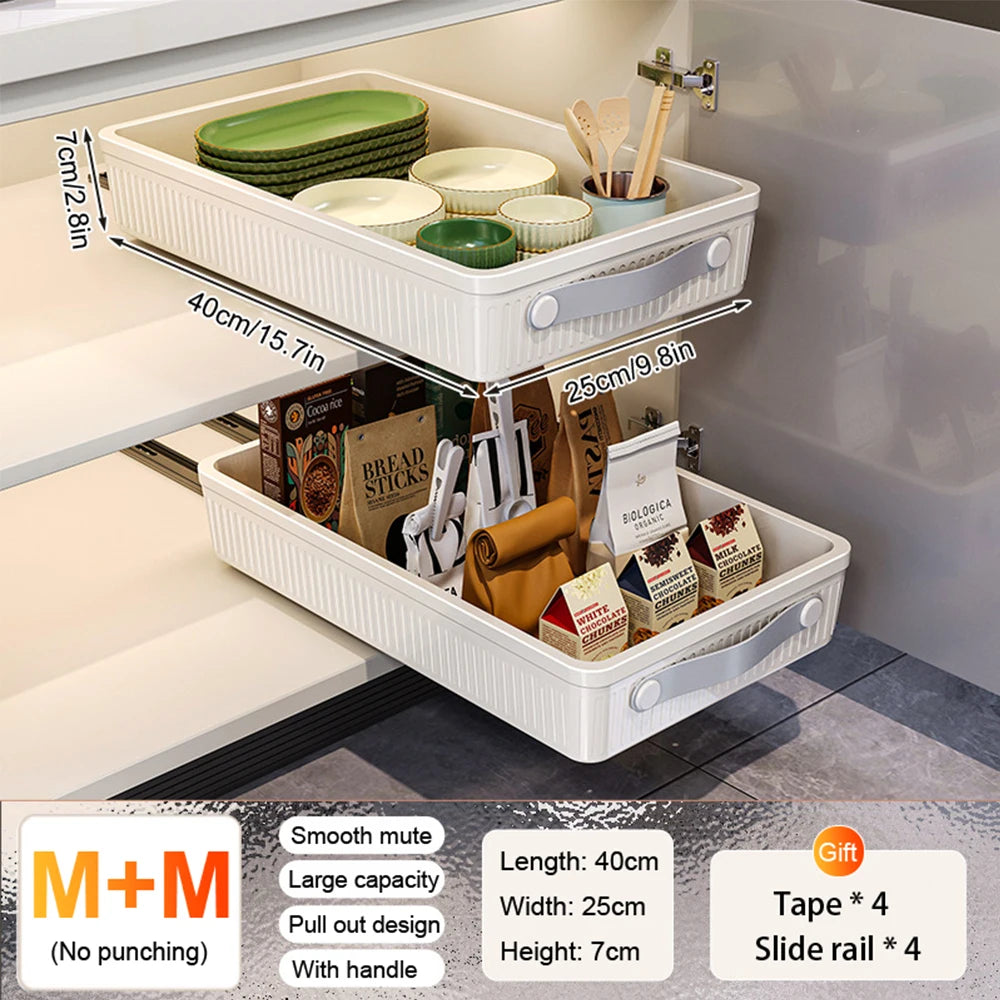Pull-Out Cabinet Drawer Organizer with Slide Rails