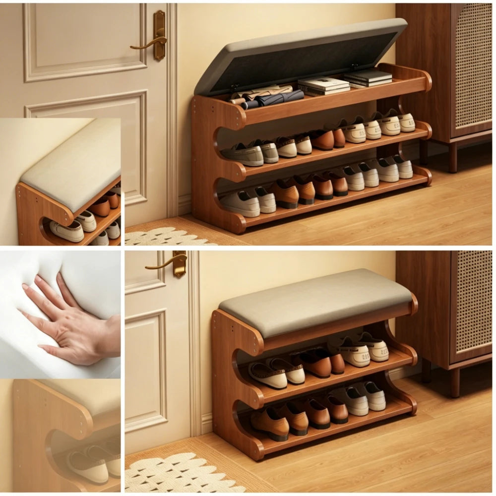 Upholstered Flip-Top Shoe Storage Bench