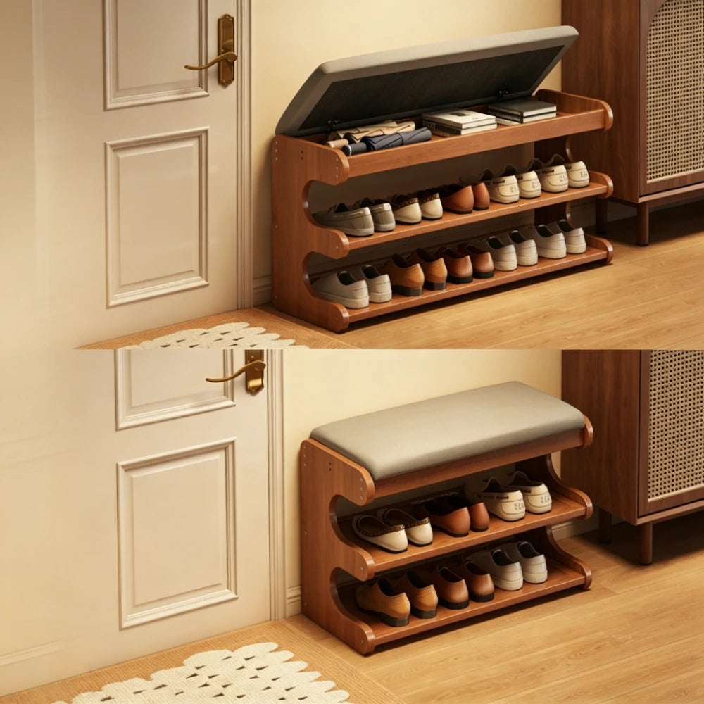 Upholstered Flip-Top Shoe Storage Bench