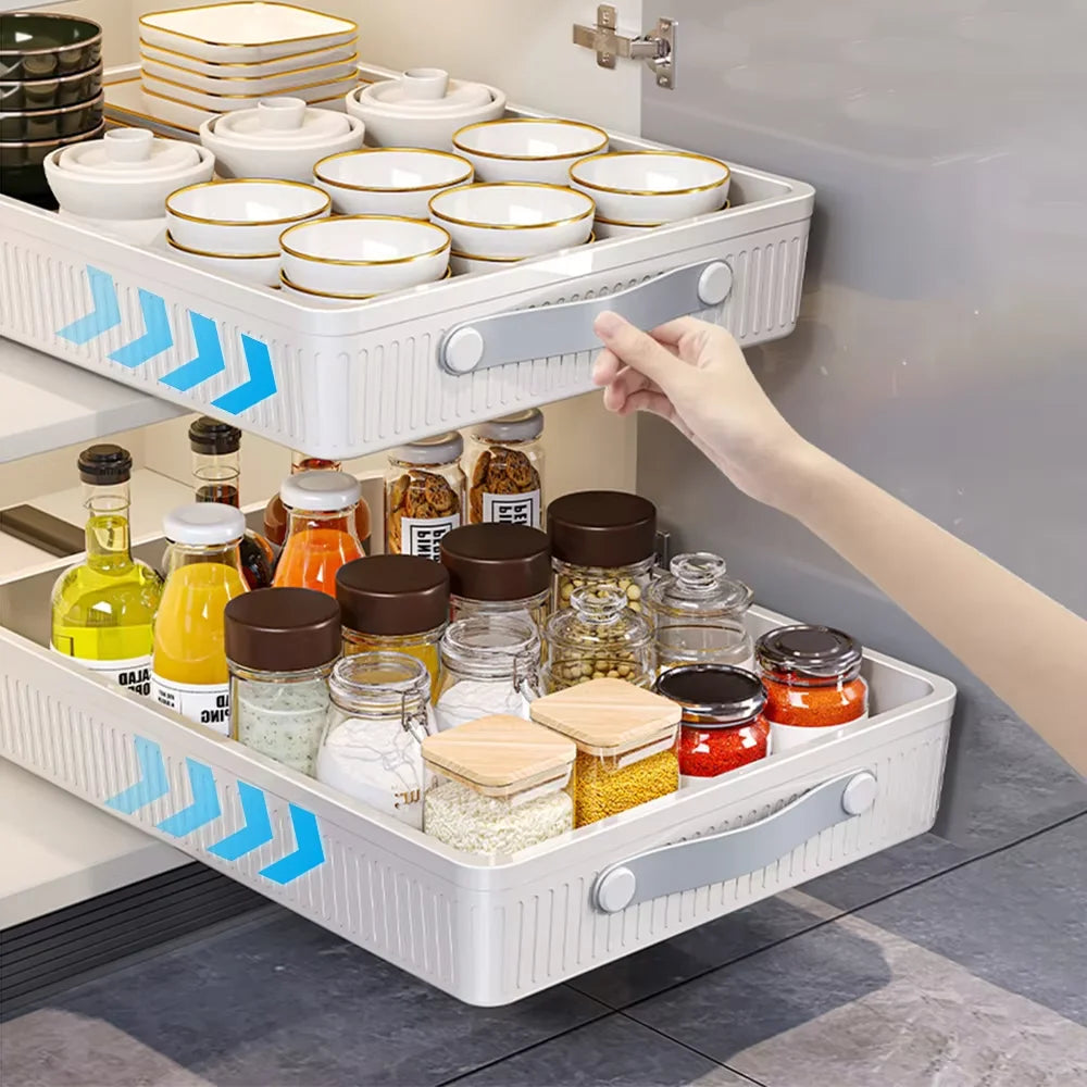 Pull-Out Cabinet Drawer Organizer with Slide Rails