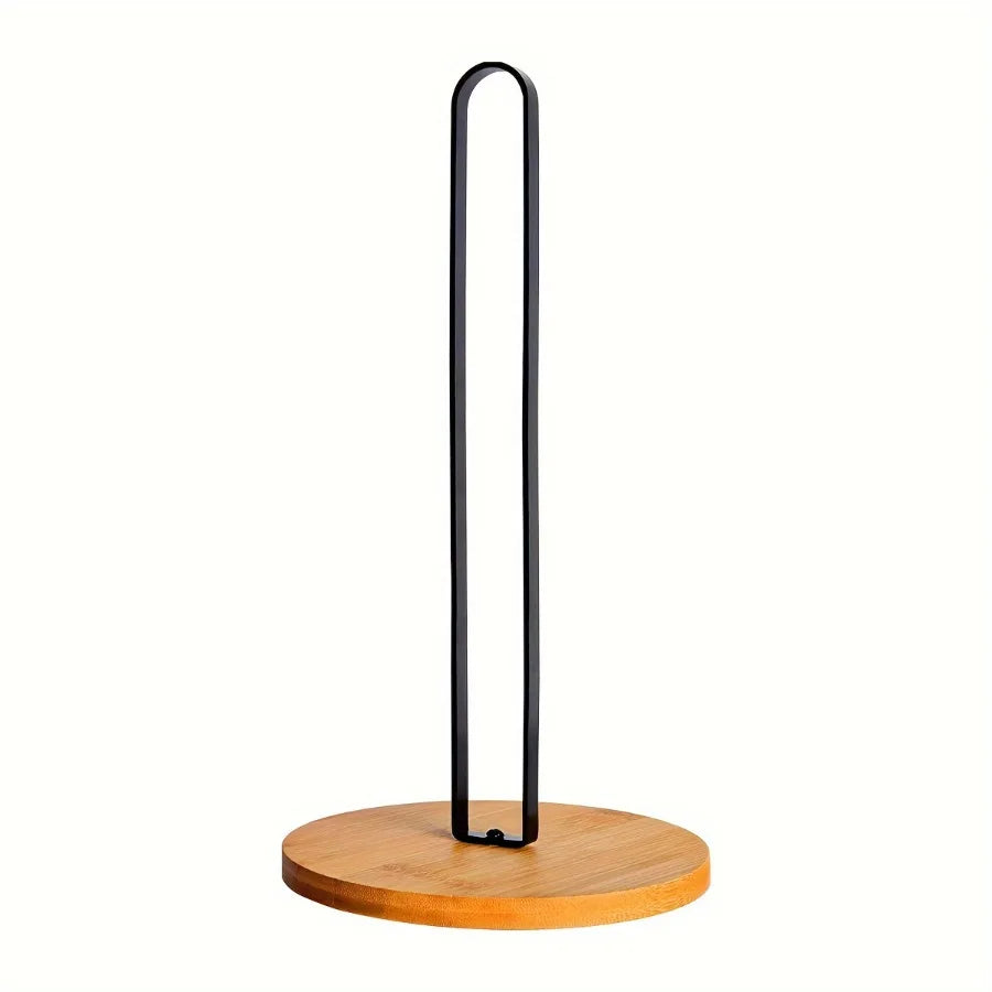 Black rod paper towel holder with bamboo base