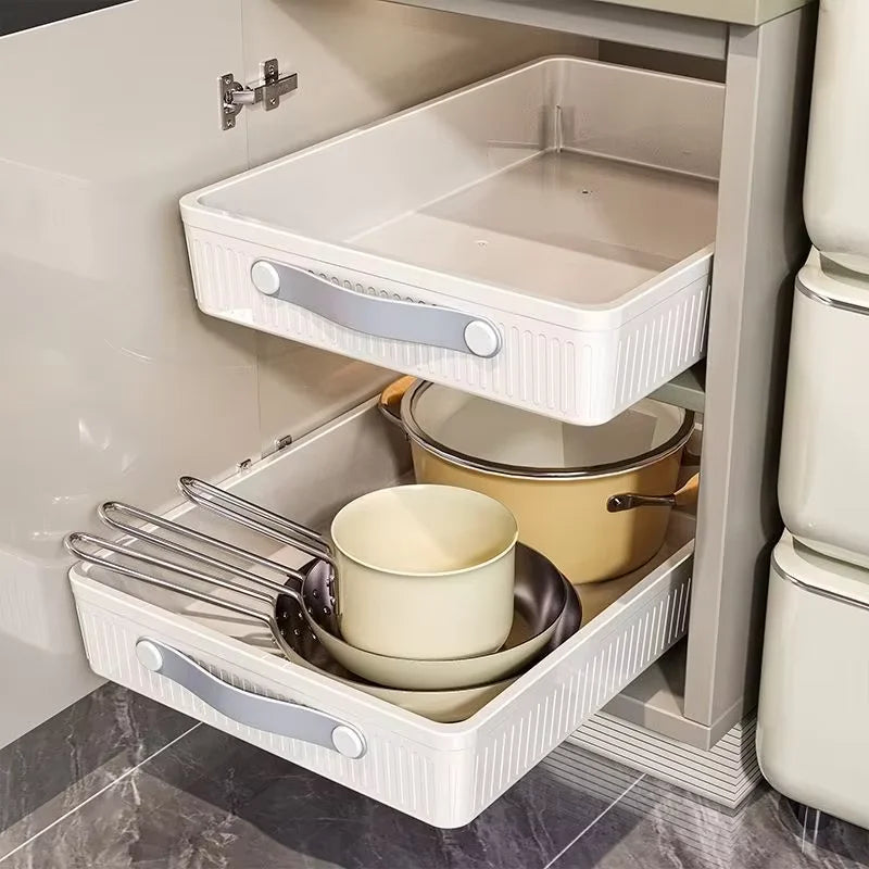 Pull-Out Cabinet Drawer Organizer with Slide Rails