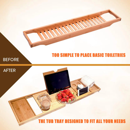Expandable Bamboo Bathtub Caddy Tray