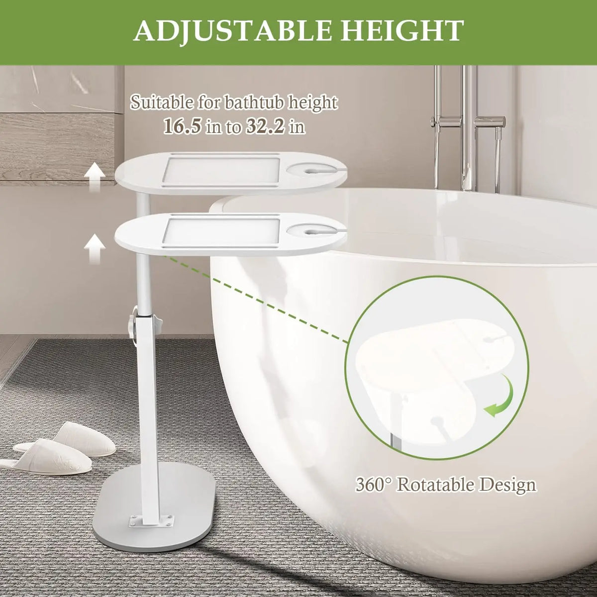 Height-Adjustable Bathtub Side Table