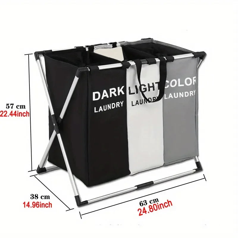 3-section laundry sorter dimensions: 63 x 38 x 57 cm