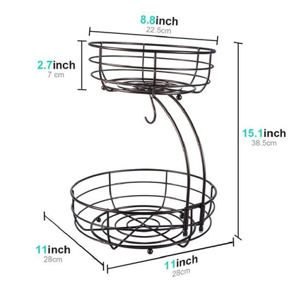 2-Tier Countertop Fruit Basket with Banana Hanger