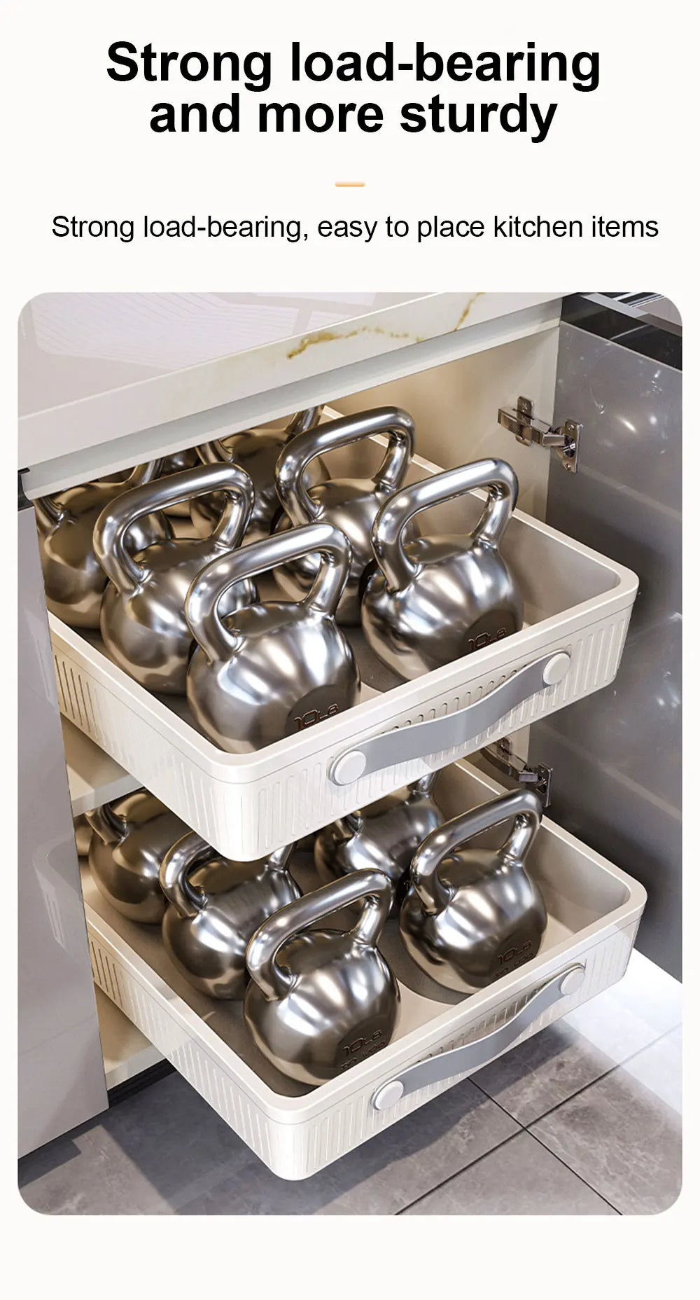 Pull-Out Cabinet Drawer Organizer with Slide Rails