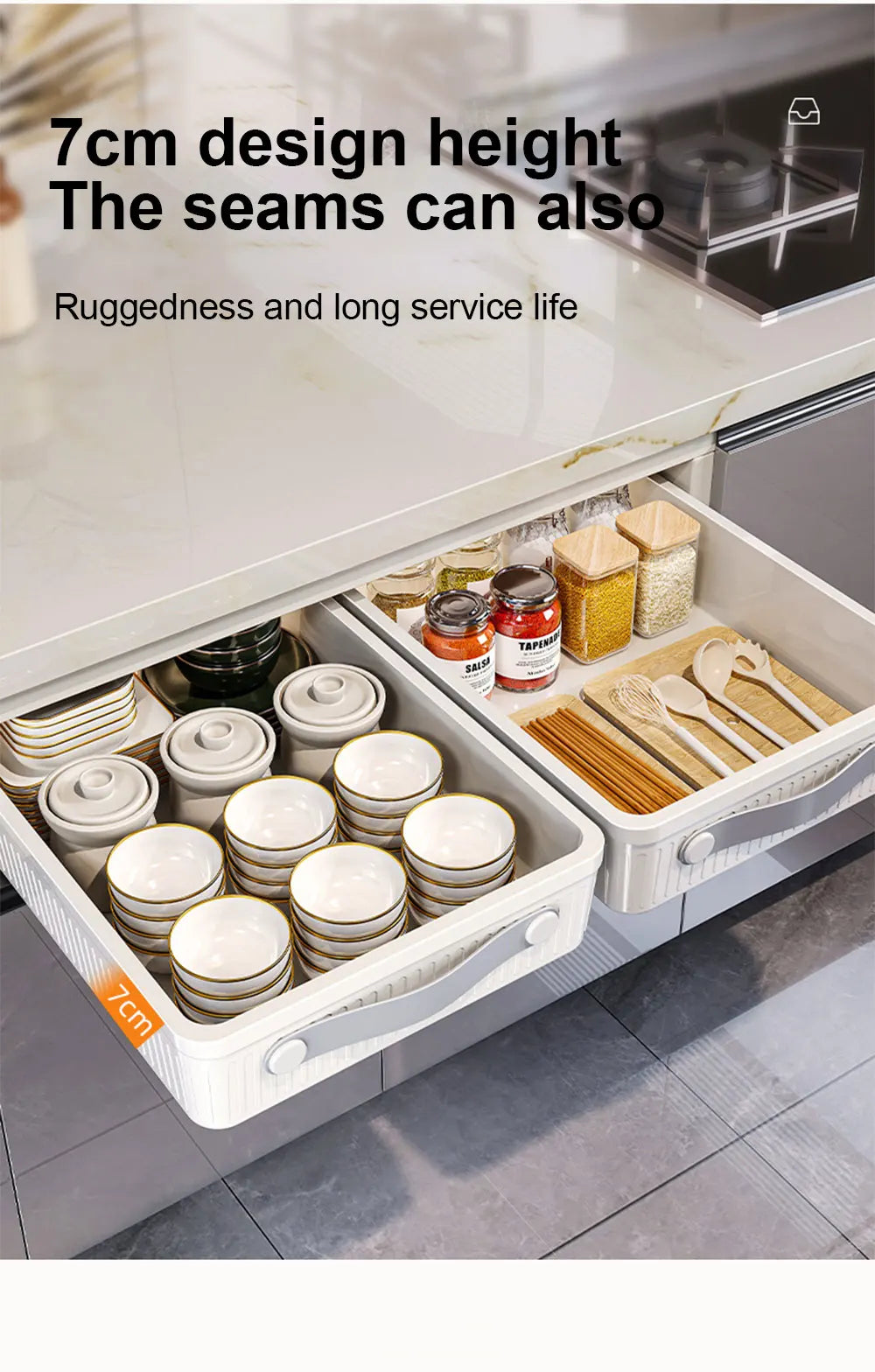 Pull-Out Cabinet Drawer Organizer with Slide Rails