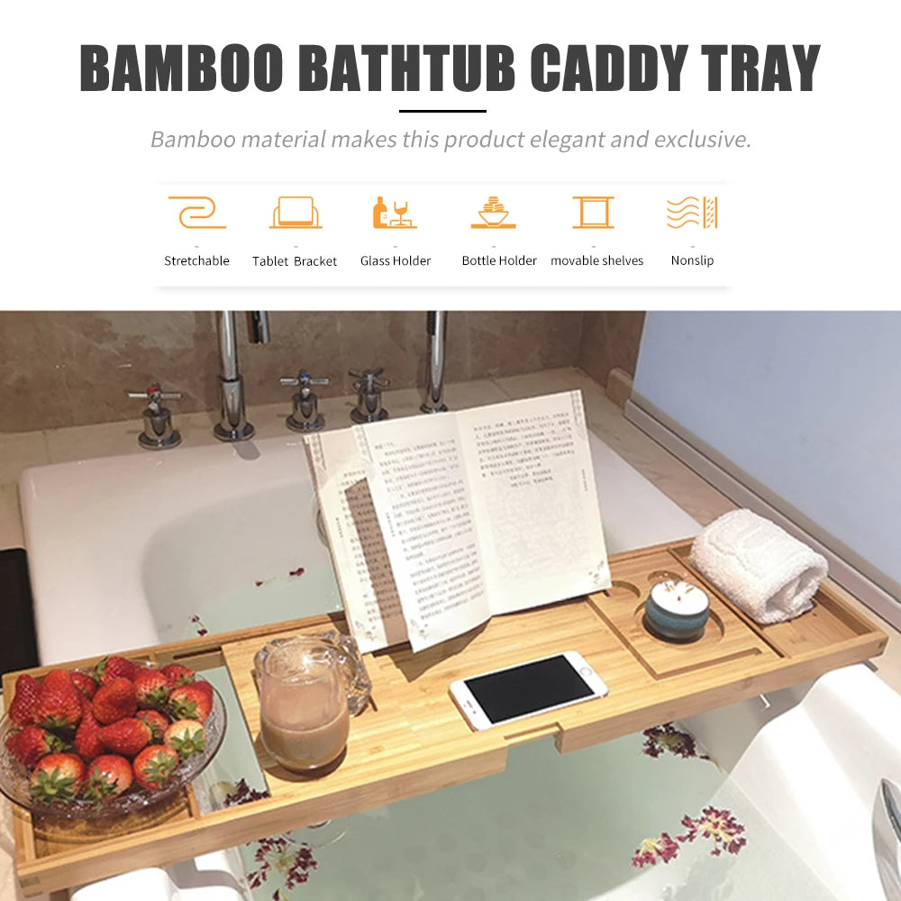 Expandable Bamboo Bathtub Caddy Tray