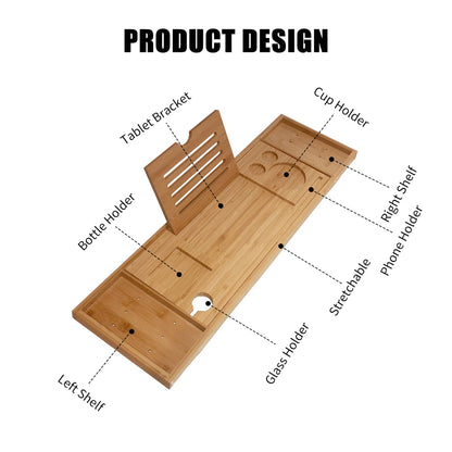 Expandable Bamboo Bathtub Caddy Tray