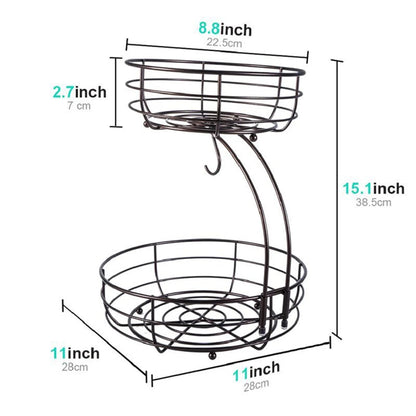 2-Tier Countertop Fruit Basket with Banana Hanger