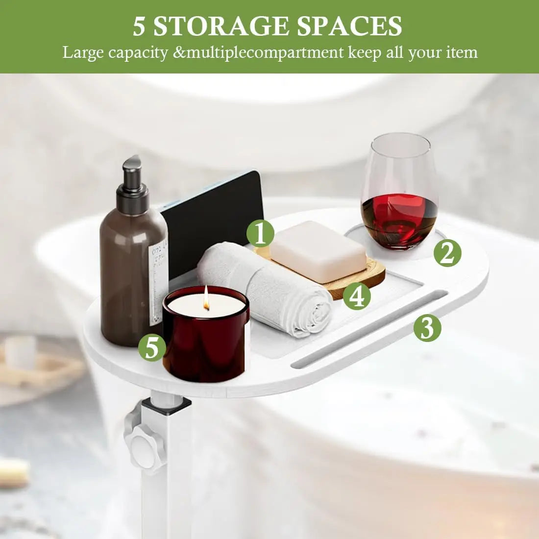Height-Adjustable Bathtub Side Table