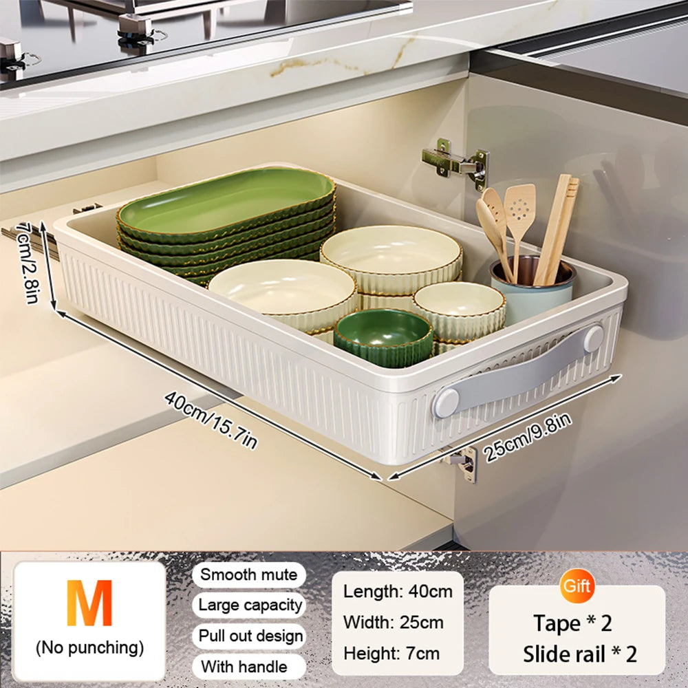 Pull-Out Cabinet Drawer Organizer with Slide Rails