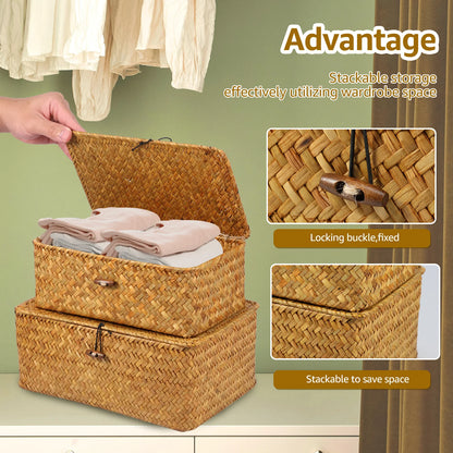 Seagrass Storage Baskets with Lids, Set of 3