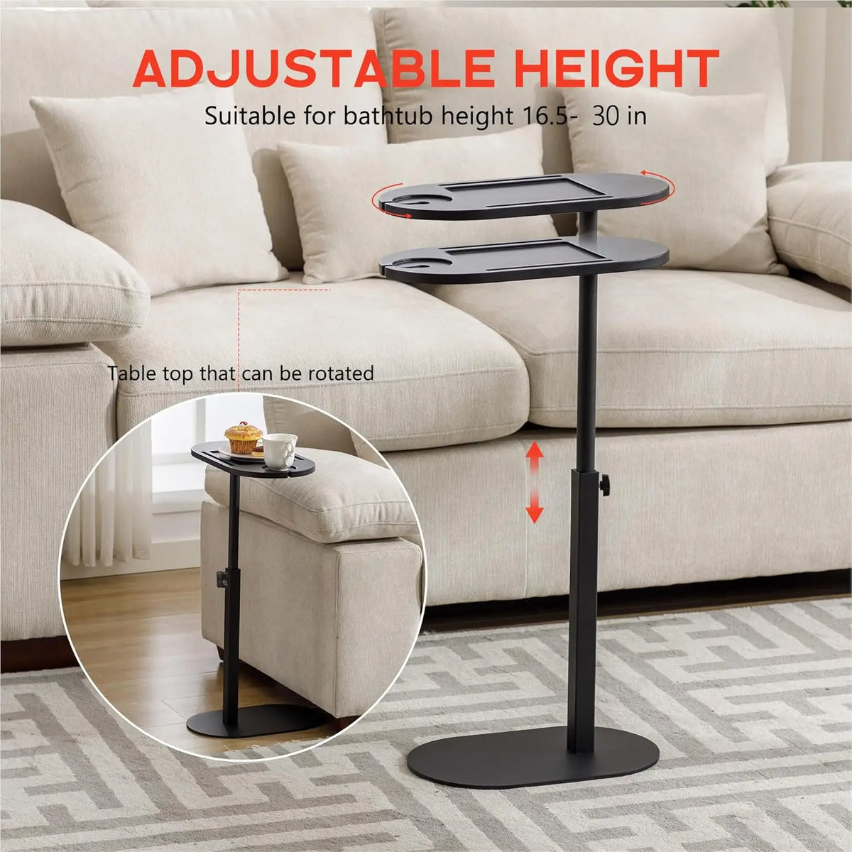 Height-Adjustable Bathtub Side Table