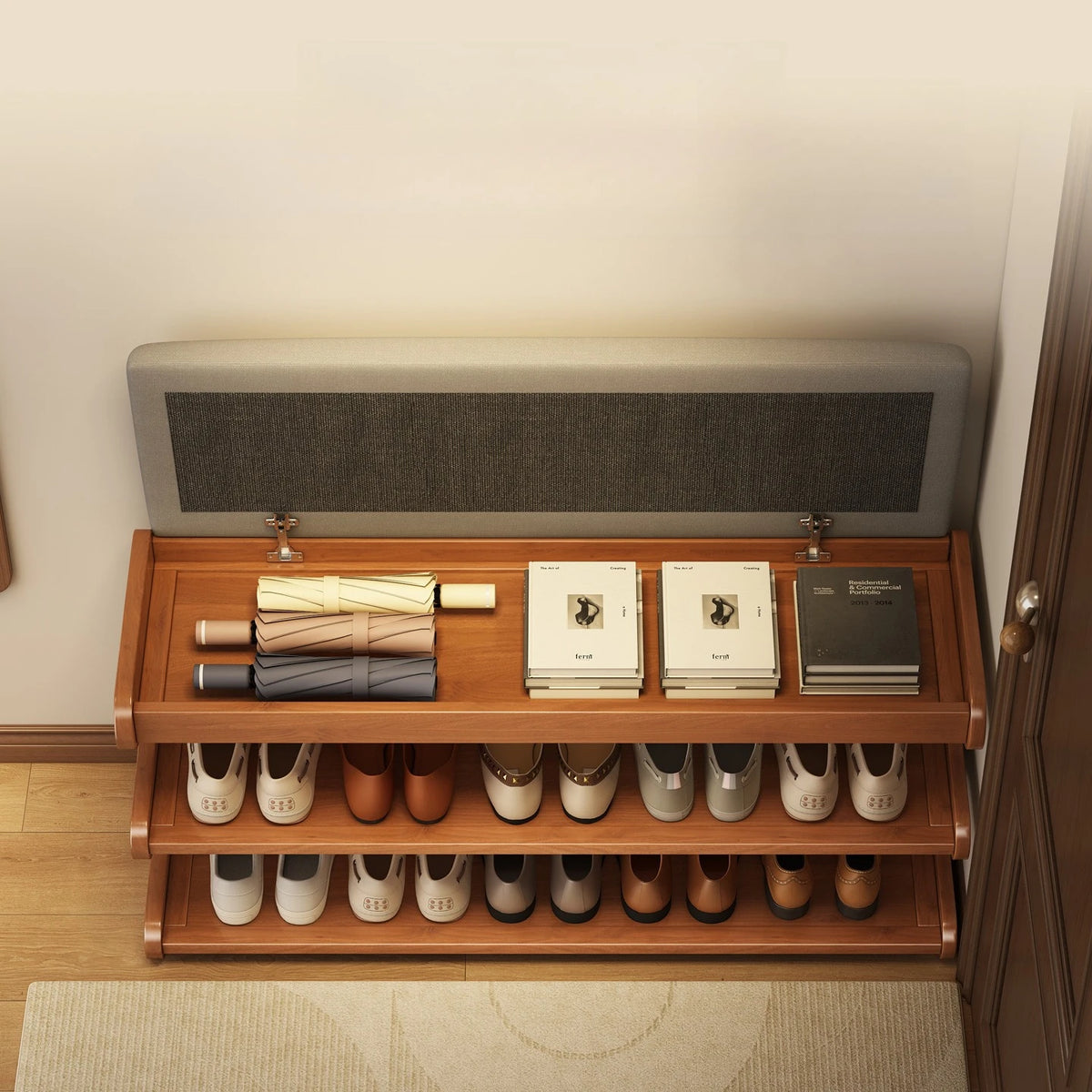 Upholstered Flip-Top Shoe Storage Bench