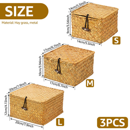 Seagrass Storage Baskets with Lids, Set of 3