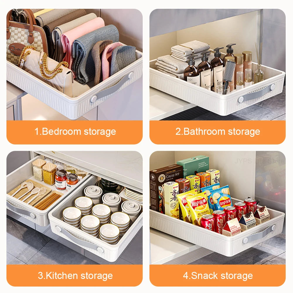 Pull-Out Cabinet Drawer Organizer with Slide Rails