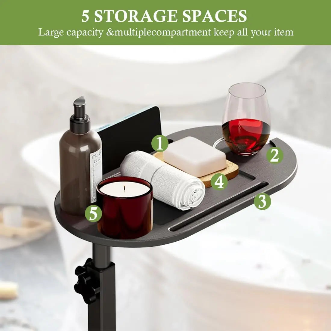 Height-Adjustable Bathtub Side Table