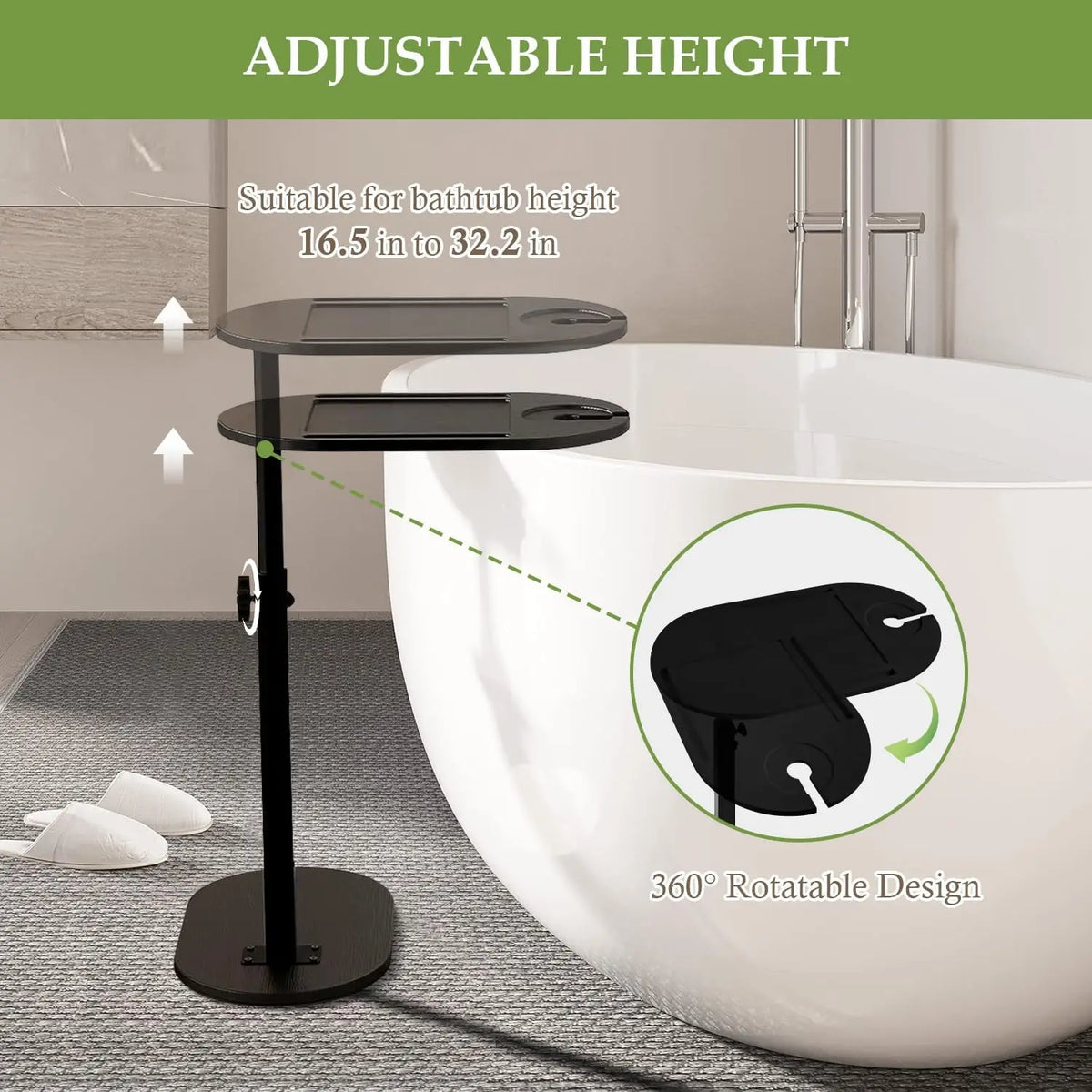Height-Adjustable Bathtub Side Table